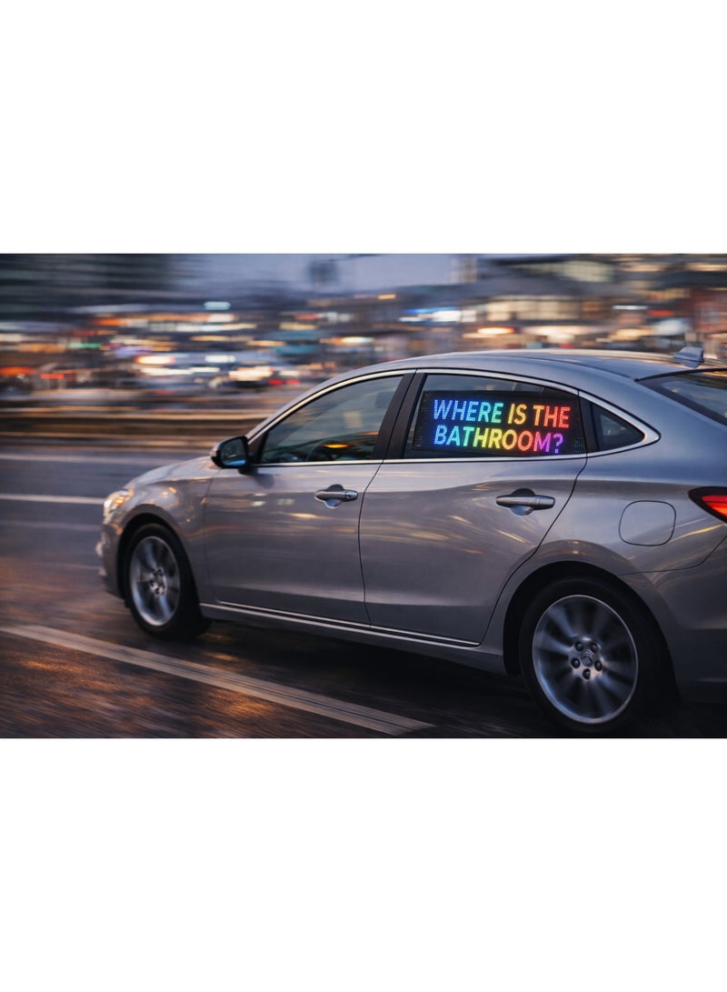 شاشة LED مرنة للسيارات متعددة الألوان RGB تثبيت شفط على الزجاج مقاس 17.3 × 7 سم (16×32) مع تحكم عبر التطبيق - Image 3